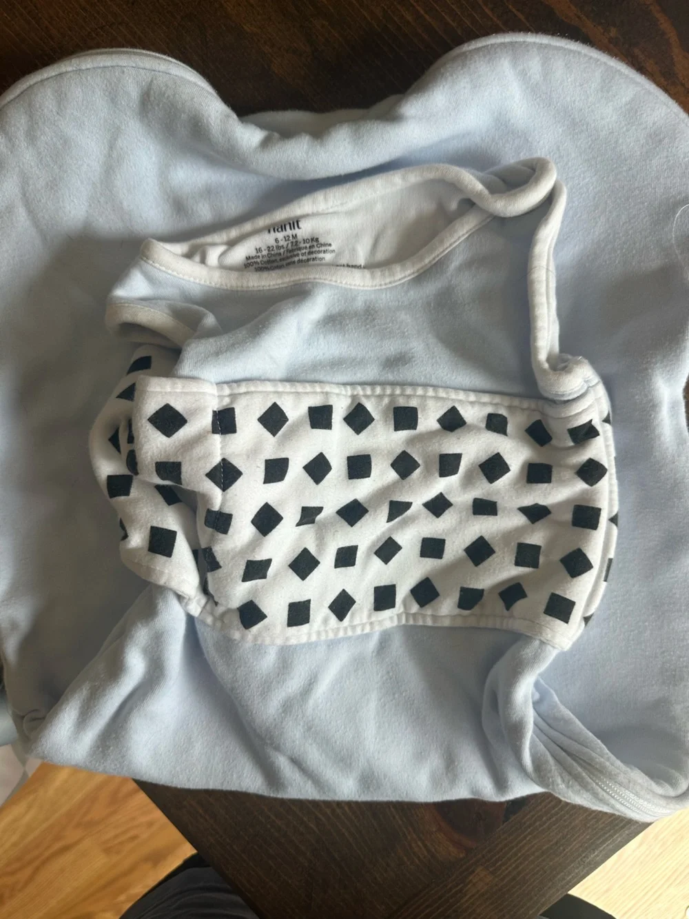 Light Blue Baby Sleep Sack with Black Diamond Print